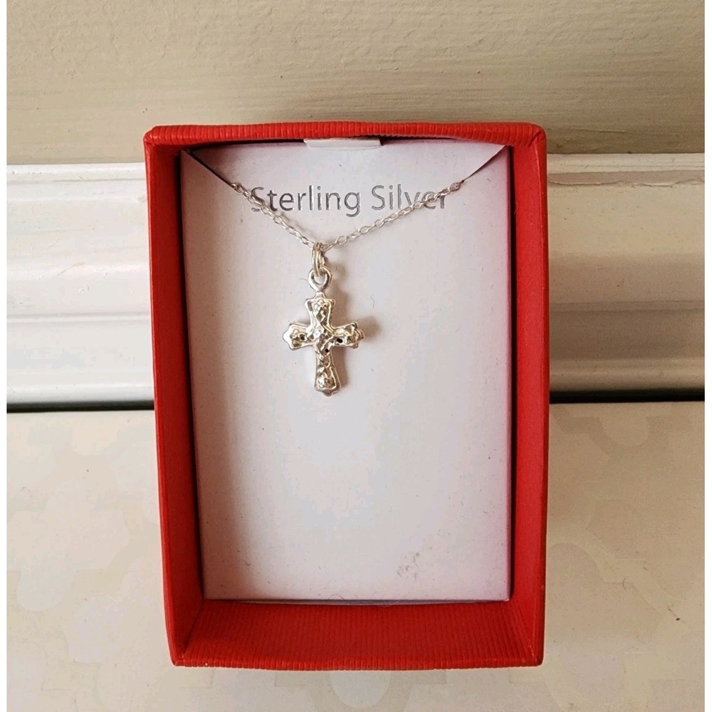 New Sterling Silver Filigree Cross Pendant Necklace Small Children's Gift 18"